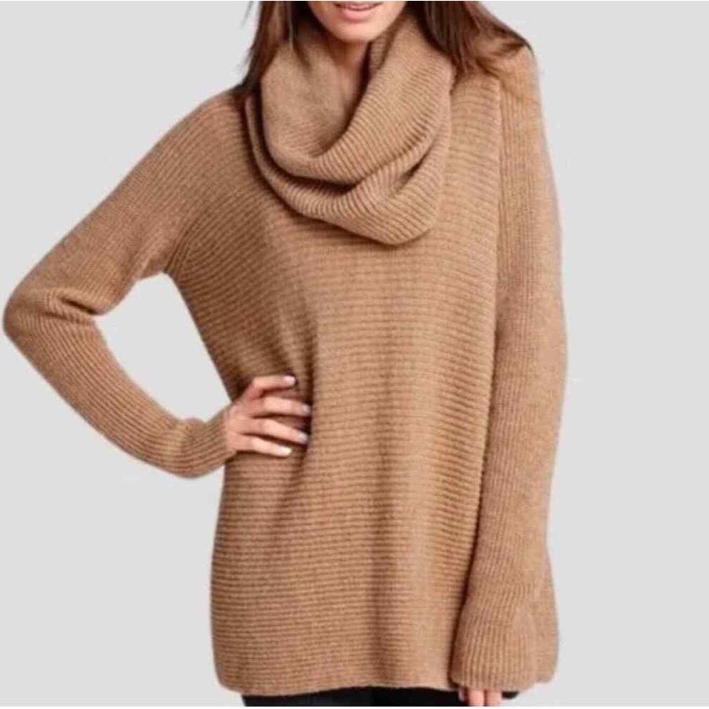 VINCE Alpaca Wool Blend Oversized Cowl Neck Sweater Tan Camel Size Small